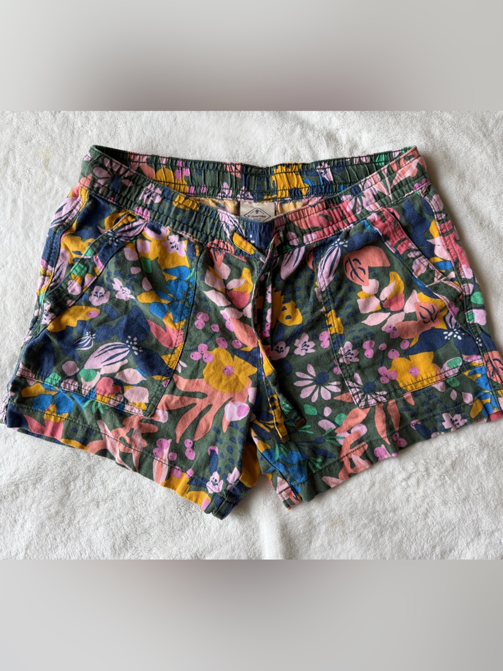 St. John's Bay Floral Cotton Shorts — Green, Pink, Yellow, Blue